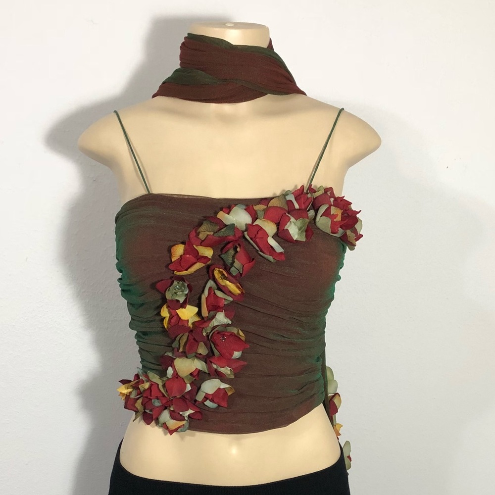 Two toned sheer top and shawl with flowers